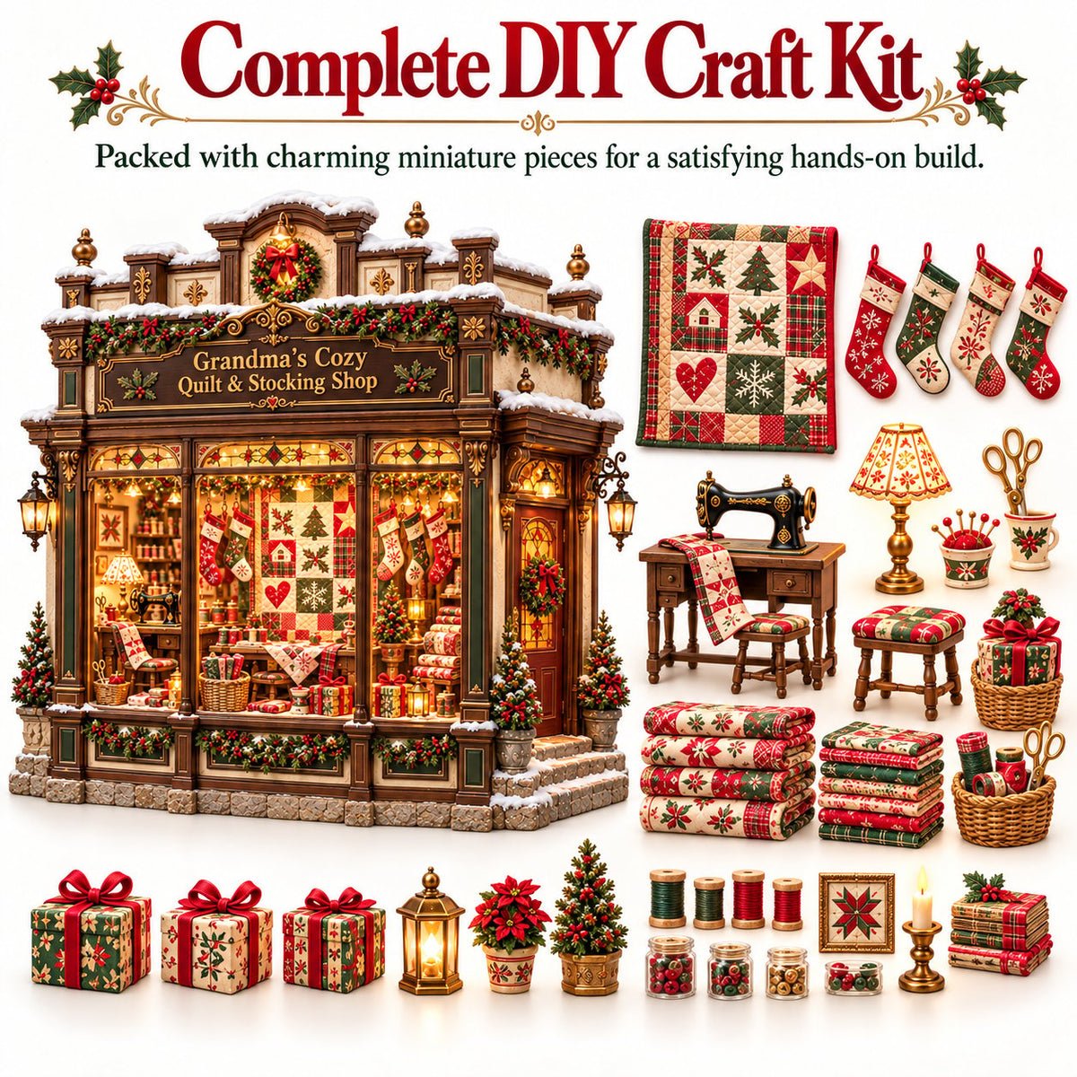 🎄✨ Grandma’s Cozy Quilt Shop– DIY Light-Up Christmas Miniature | Build Your Own Holiday Magic ❤️