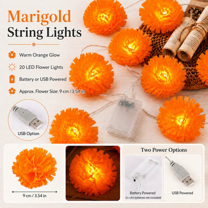 🎃 40% OFF Today 🌼 Orange Marigold LED String Lights – Light Up Your Halloween with a Warm Floral Glow ✨