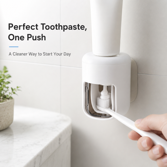🦷✨ Wall-Mounted Automatic Toothpaste Dispenser with Dustproof Cover – No-Drill, One-Touch & Easy to Clean