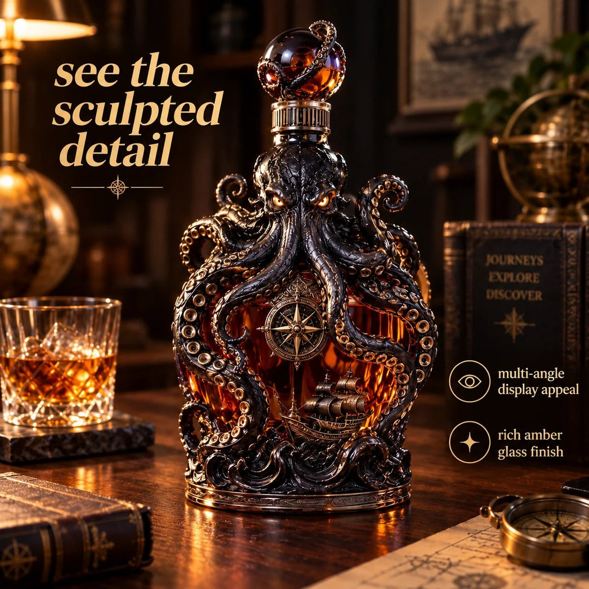 🐙 Mythic Kraken Whiskey Decanter with Sculpted Tentacles & Collector's Gift Box ⚓