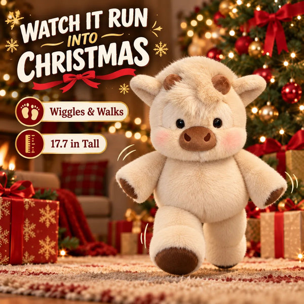 🐮 Animated Walking & Wiggling Christmas Cow Plush Holiday Stuffed Animal Toy 🎄