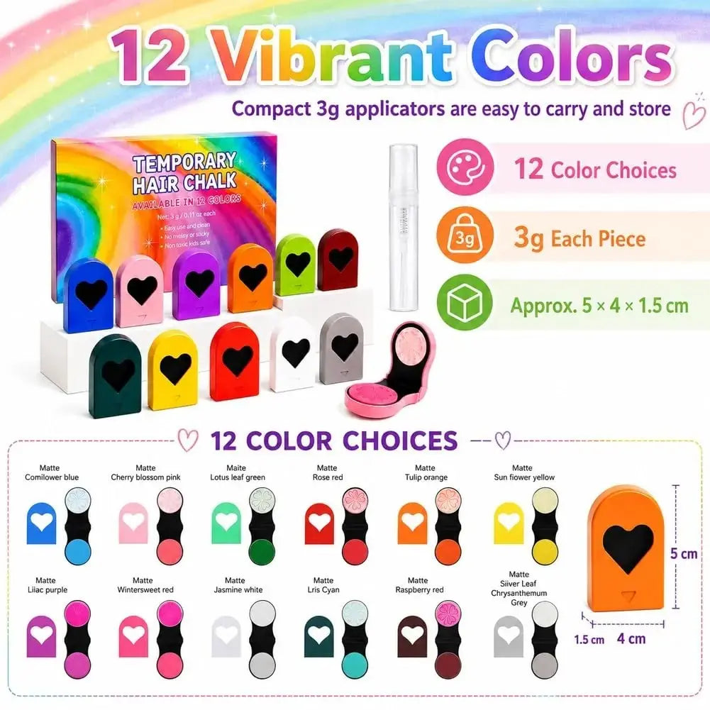 🌈 61% OFF 6/12PCS Temporary Hair Chalk Clips – Instant Washable Color, No Bleach Needed
