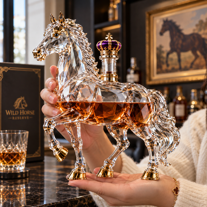🐎 Wild Horse Crystal Whiskey Decanter – Western Collector’s Bottle with Crown Stopper👑