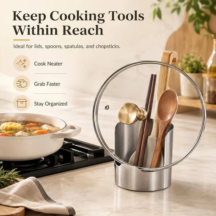 🍳 Multi-Purpose Stainless Steel Kitchen Utensil Rest & Pot Lid Holder Stand 🥢