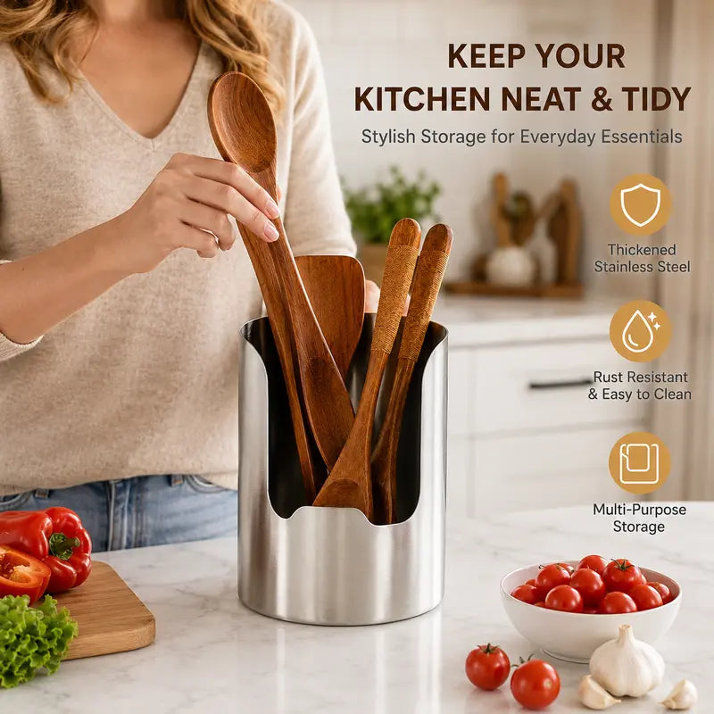 . 🍳 50% OFF Stainless Steel Utensil Holder – Keep Your Kitchen Counter Clean & Organized