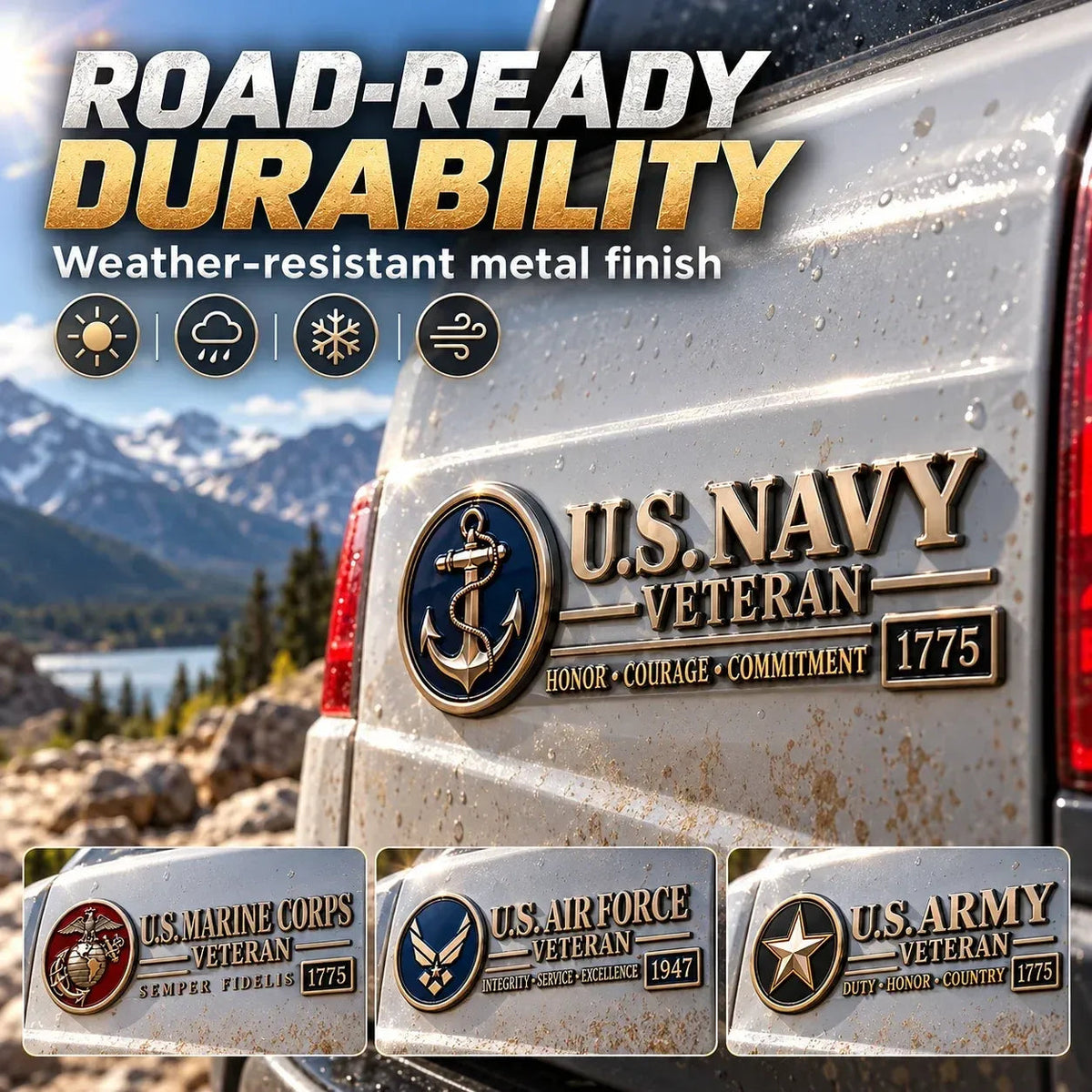 🎖️ Heavy-Duty 3D Embossed Veteran Relief Metal Car Emblem Badge 🚗