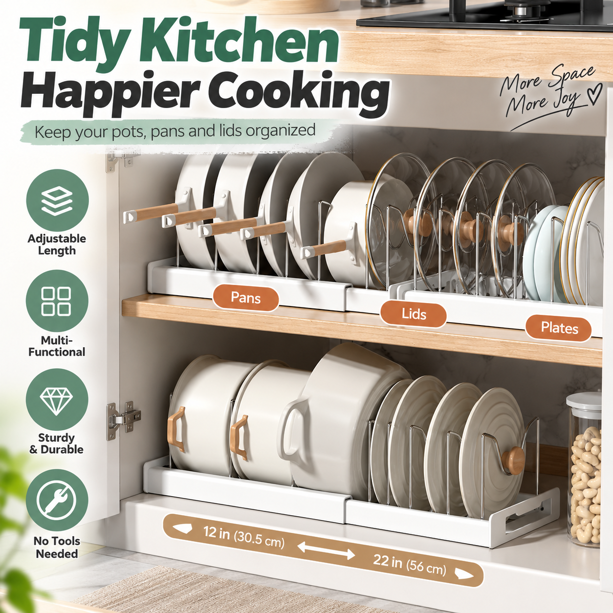 ⏰ LAST DAY: 50% OFF! 🍳 Expandable Pot Lid Organizer Rack + Adjustable Storage Slots ✨
