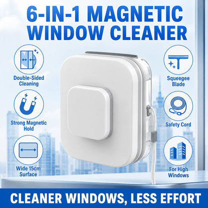 💯 6-in-1 Double-Sided Magnetic Window Cleaner | Safe High-Rise Glass Wiper with Squeegee 🪟