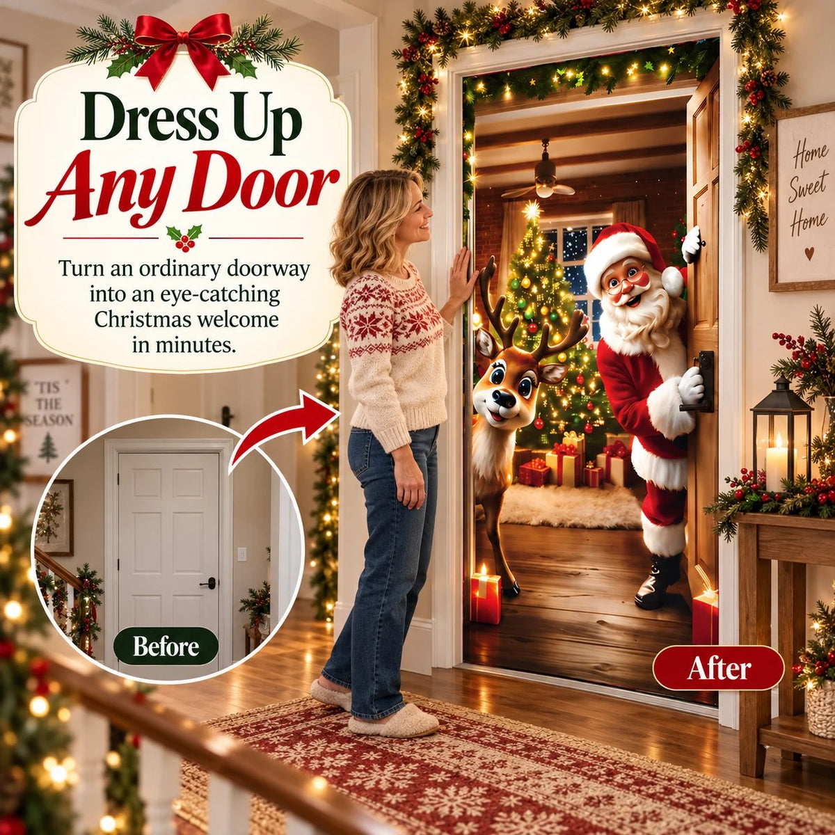 🎅 🚪Santa & Reindeer Christmas Door Cover