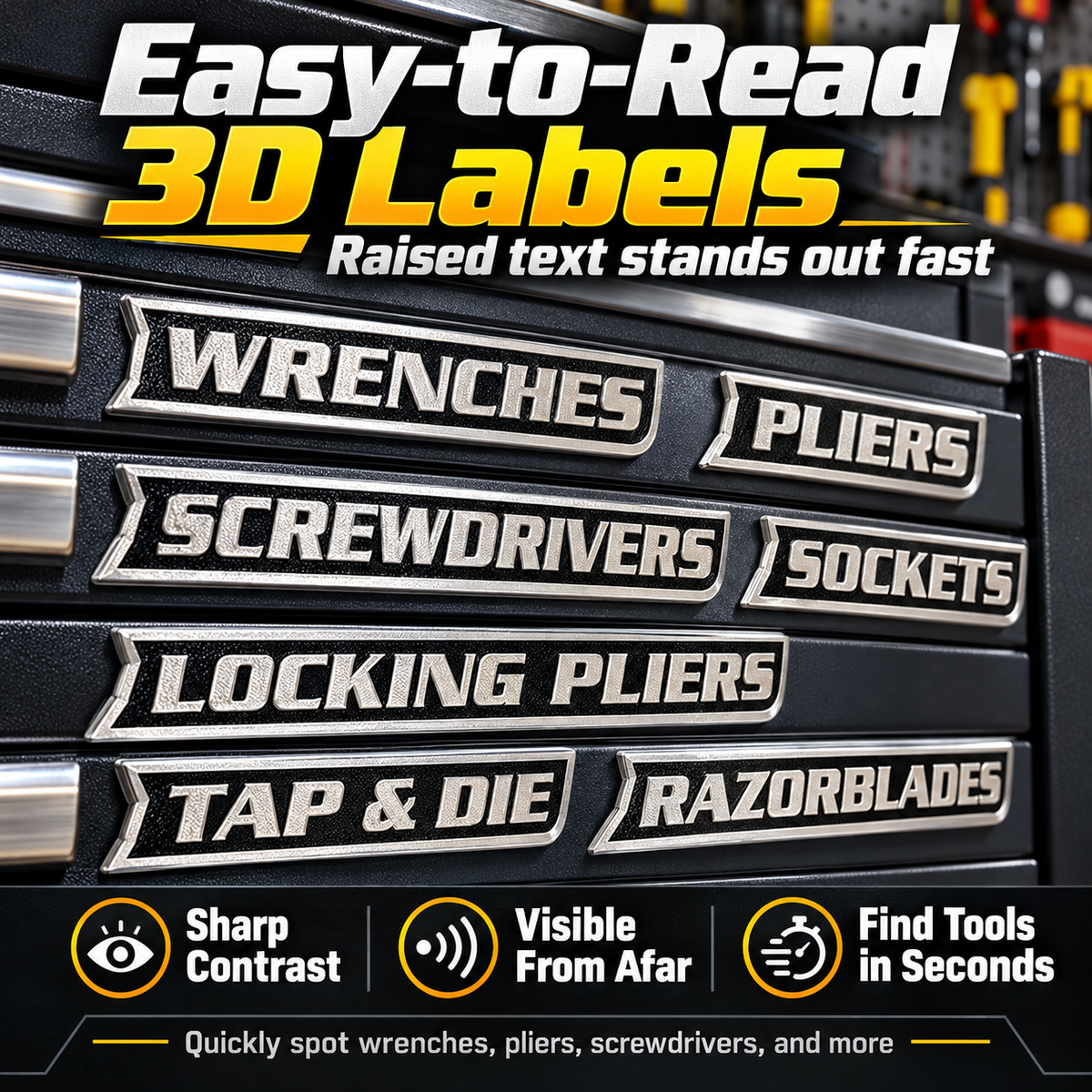 🌟12-Pack Premium Magnetic Rectangular Toolbox Labels