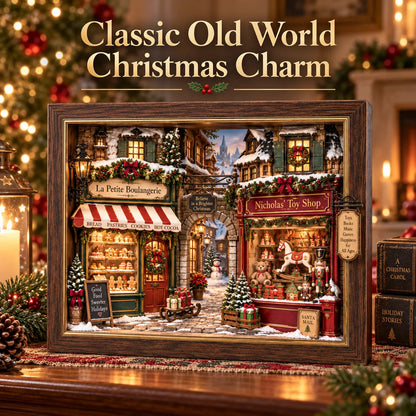 🎄 Old World Christmas 3D Wooden Shadow Box Snowy Village Holiday Keepsake Decor 🎁