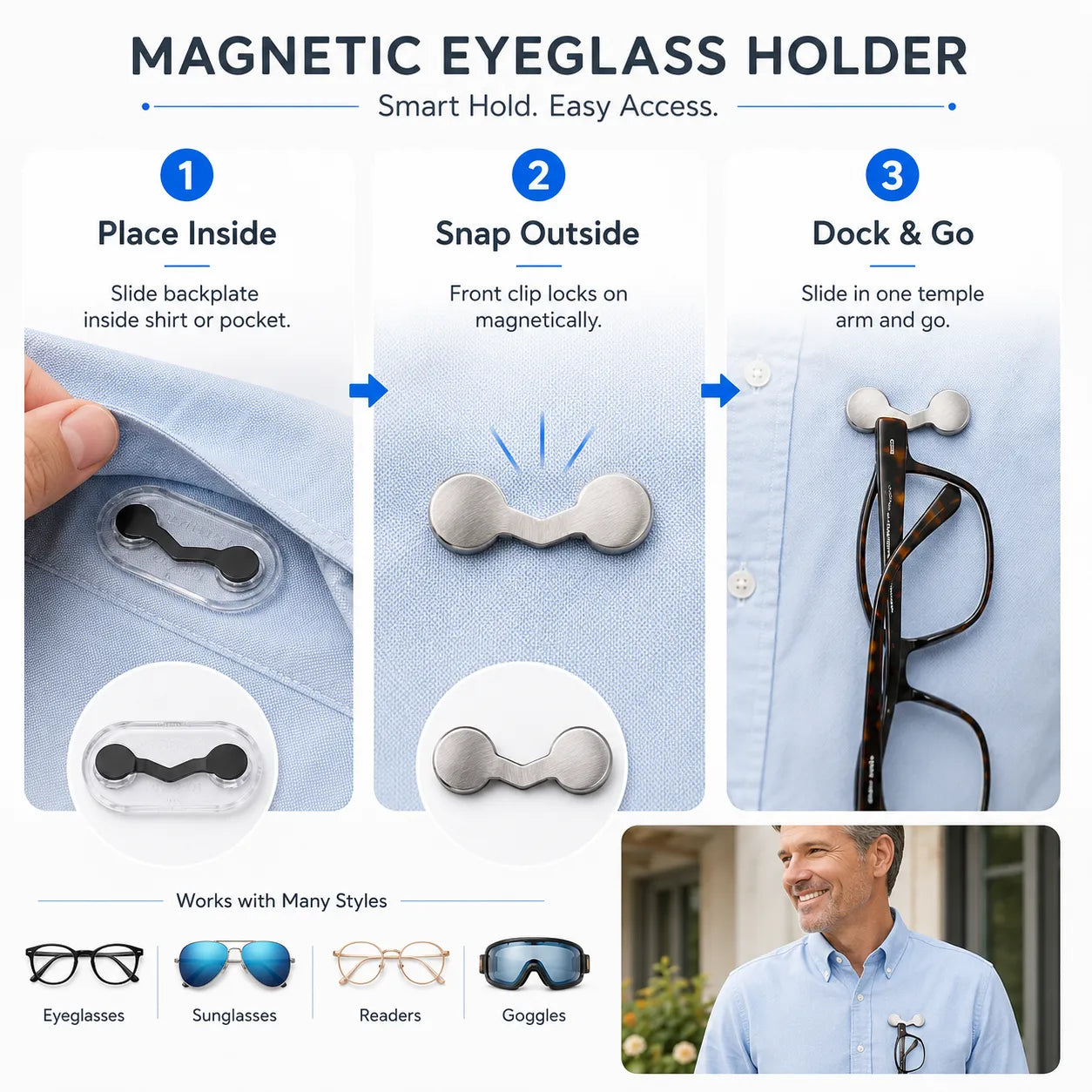 ✨ 50% OFF Premium Magnetic Eyewear Holder 👓 The Hands-Free Glasses Solution