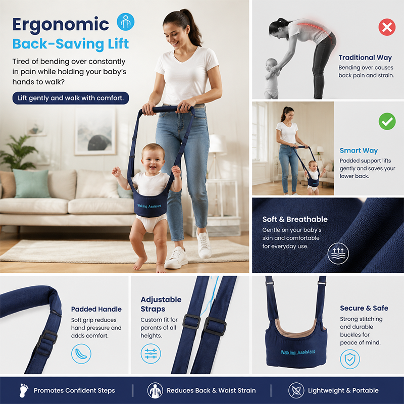 👼 50% OFF Limited Time 🚶 Baby Walking Assistant Harness – Safety Learning Walker Belt for Toddlers, Hands-Free Walking Support Helper
