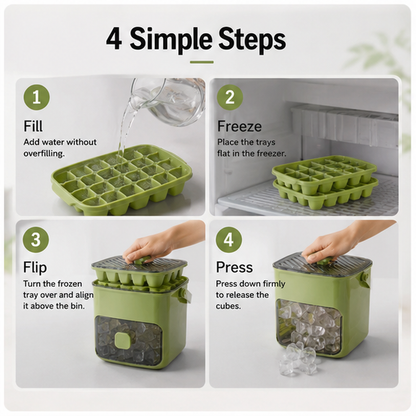 🧊 Press-Release Ice Cube Tray with Built-In Storage Bin