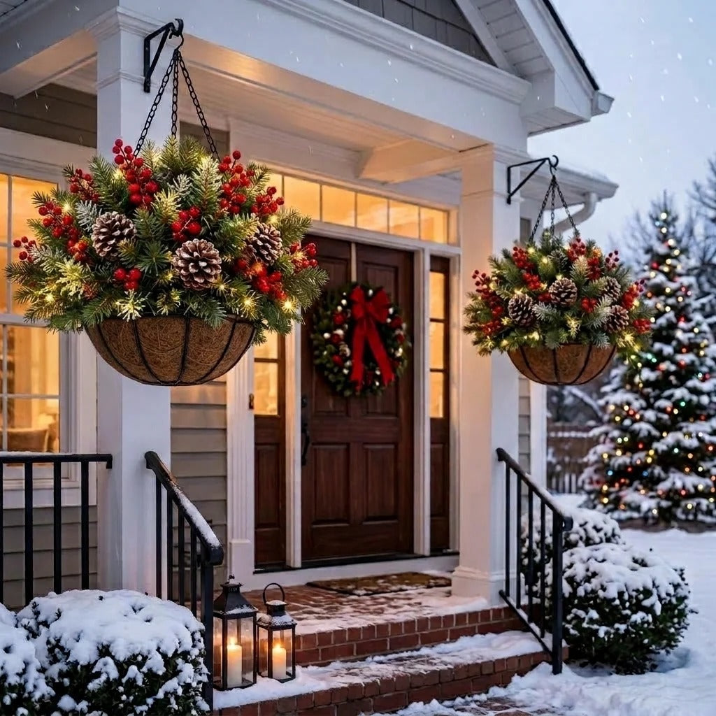 🎄 Last Day 50% OFF 🏆 Pre-Lit Christmas Hanging Basket | Pre-lit, weather-resistant, and zero maintenance🏆