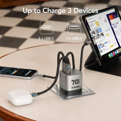🔥Global Travel Charger (70W, 3-Port, GaN, Integrated Rotary Plug)