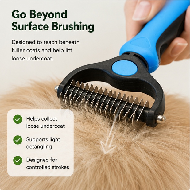 🐾 Pet Undercoat Grooming Rake for Less Loose Fur at Home