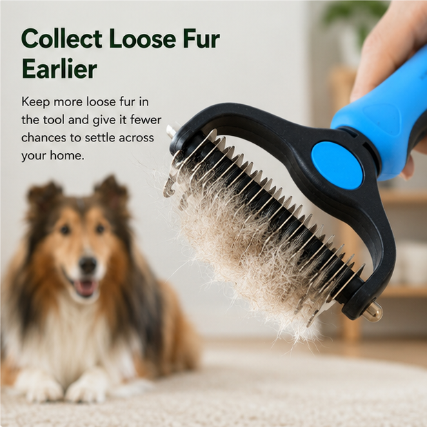 🐾 Pet Undercoat Grooming Rake for Less Loose Fur at Home