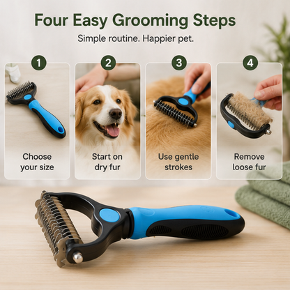 🐾 Pet Undercoat Grooming Rake for Less Loose Fur at Home