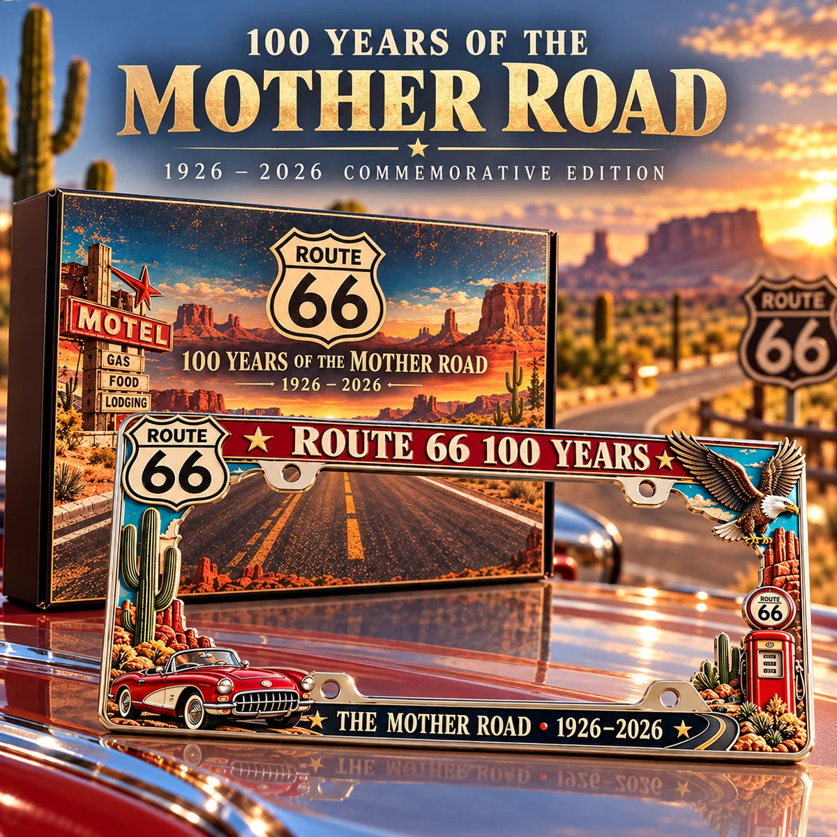 🇺🇸 Centennial 100 Years Metal License Plate Frame – Vintage American Road Trip Collectible, 1926–2026 🚗