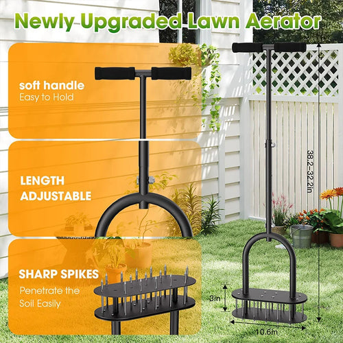 🌱 Manual Lawn Core Aerator – Spring Ejection & Adjustable Handle