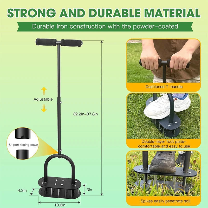 🌱 Manual Lawn Core Aerator – Spring Ejection & Adjustable Handle