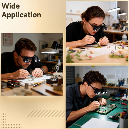 Precision LED Magnifier Glasses – Interchangeable Lenses, Dual LED, Hands-Free 💡