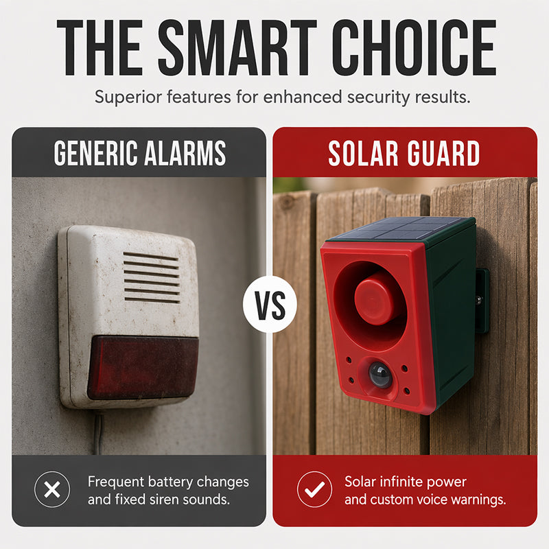 🚨 Solar Security Motion Sensor Alarm - Custom Voice & Strobe Light ☀️