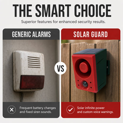 🚨 Solar Security Motion Sensor Alarm - Custom Voice & Strobe Light ☀️