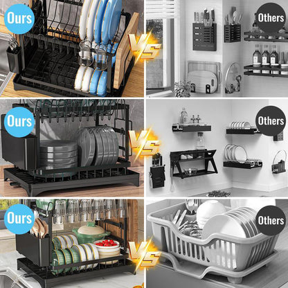 🍽️ 55% OFF 2-Tier Dish Drying Rack with Drainboard – More Space, Less Counter Clutter