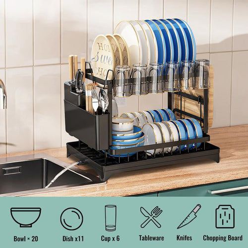 🍽️ 55% OFF 2-Tier Dish Drying Rack with Drainboard – More Space, Less Counter Clutter