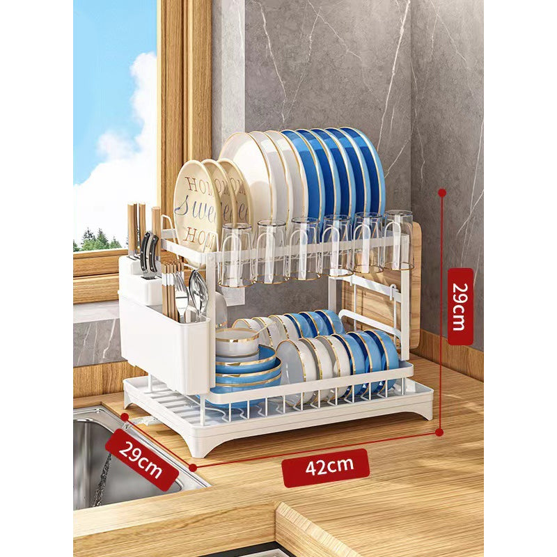 🍽️ 55% OFF 2-Tier Dish Drying Rack with Drainboard – More Space, Less Counter Clutter