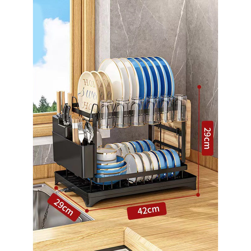 🍽️ 55% OFF 2-Tier Dish Drying Rack with Drainboard – More Space, Less Counter Clutter