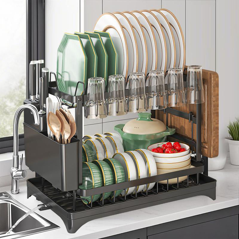 🍽️ 55% OFF 2-Tier Dish Drying Rack with Drainboard – More Space, Less Counter Clutter