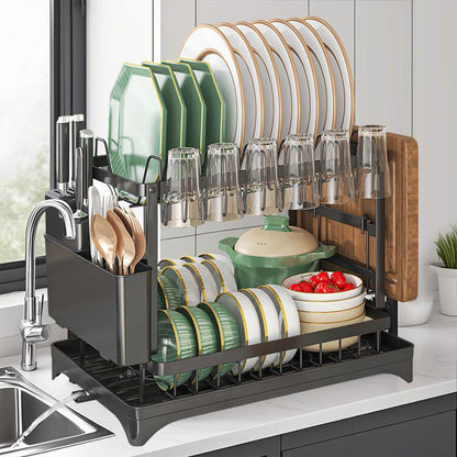 🍽️ 55% OFF 2-Tier Dish Drying Rack with Drainboard – More Space, Less Counter Clutter