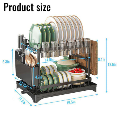 🍽️ 55% OFF 2-Tier Dish Drying Rack with Drainboard – More Space, Less Counter Clutter