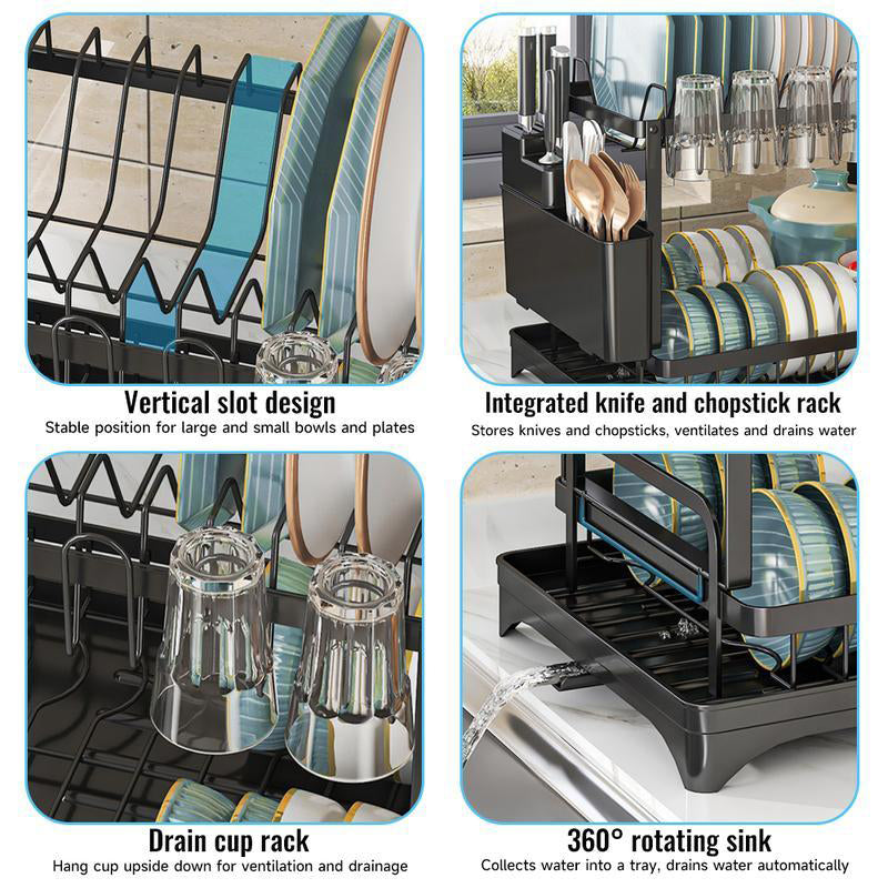 🍽️ 55% OFF 2-Tier Dish Drying Rack with Drainboard – More Space, Less Counter Clutter