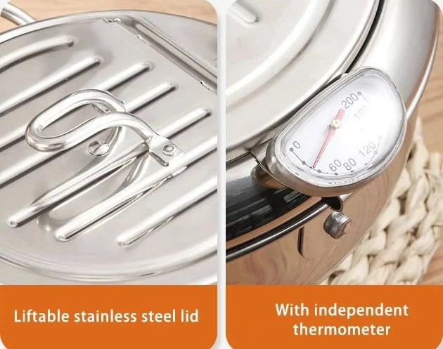 🍤 304 Stainless Steel Japanese Tempura Fryer Pot – Mini Deep Frying Pan with Thermometer & Oil Drain Rack