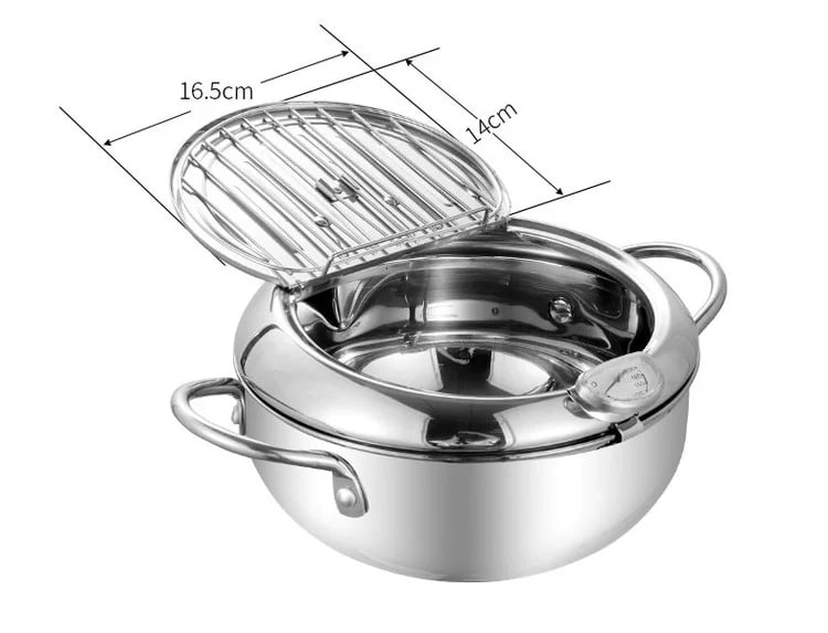 🍤 304 Stainless Steel Japanese Tempura Fryer Pot – Mini Deep Frying Pan with Thermometer & Oil Drain Rack