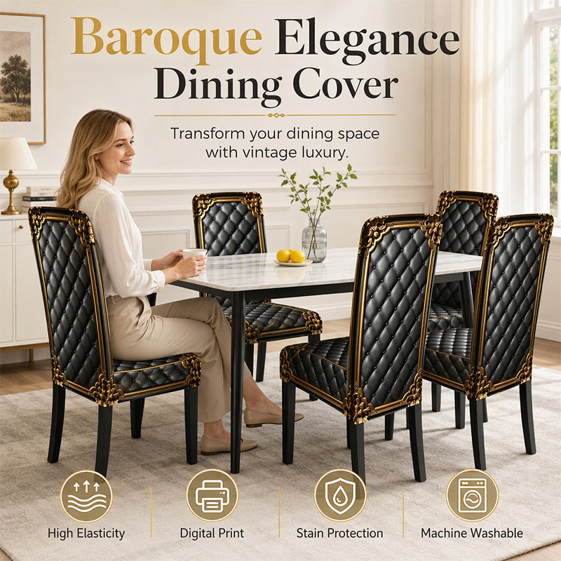 🖤 Baroque Stretch Dining Chair Cover – Elegant Washable Furniture Protector