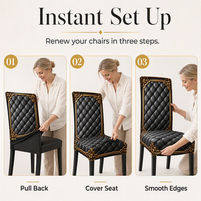 🖤 Baroque Stretch Dining Chair Cover – Elegant Washable Furniture Protector