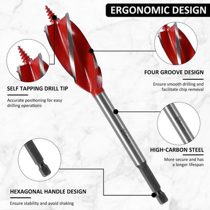 ⏰8PCS 4-Flute Auger Drill Bit Set for Woodworking🔩