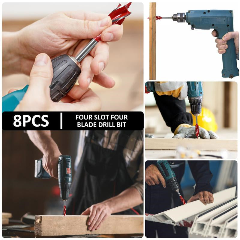 ⏰8PCS 4-Flute Auger Drill Bit Set for Woodworking🔩