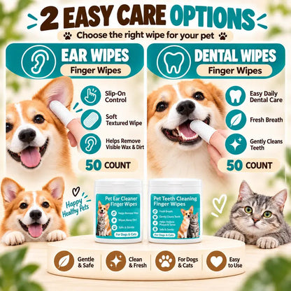 🐾 Gentle Pet Ear Cleaning Finger Wipes - Safe for Dogs & Cats (50 Wipes)