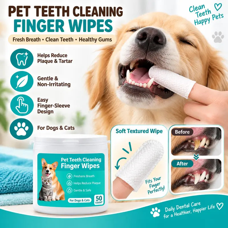 🐾 Gentle Pet Ear Cleaning Finger Wipes - Safe for Dogs & Cats (50 Wipes)