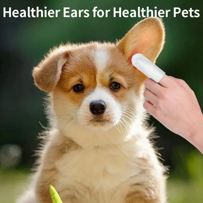 🐾 Gentle Pet Ear Cleaning Finger Wipes - Safe for Dogs & Cats (50 Wipes)