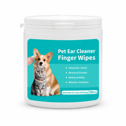 🐾 Gentle Pet Ear Cleaning Finger Wipes - Safe for Dogs & Cats (50 Wipes)