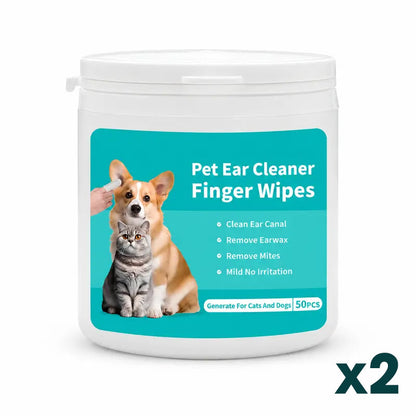 🐾 Gentle Pet Ear Cleaning Finger Wipes - Safe for Dogs & Cats (50 Wipes)
