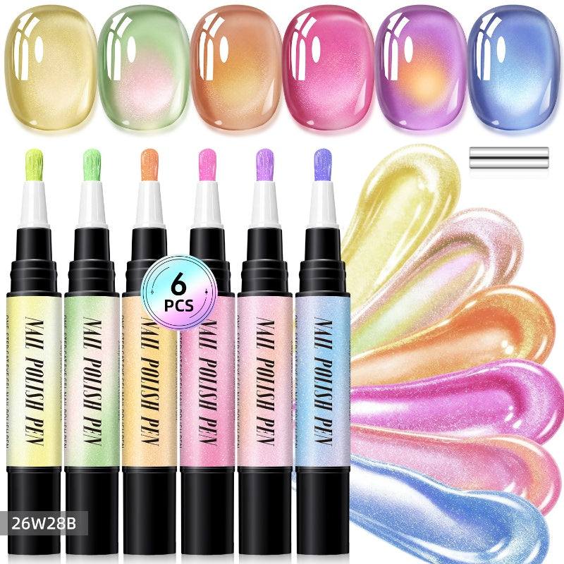 🎅LAST DAY HOT SALES - 50% OFF🌟😍Glitter Cat Eye Nail Polish Pen 6-Piece Set
