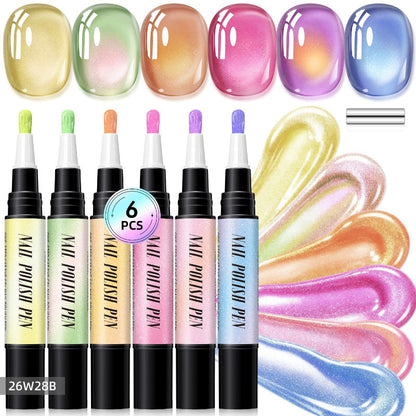 🎅LAST DAY HOT SALES - 50% OFF🌟😍Glitter Cat Eye Nail Polish Pen 6-Piece Set
